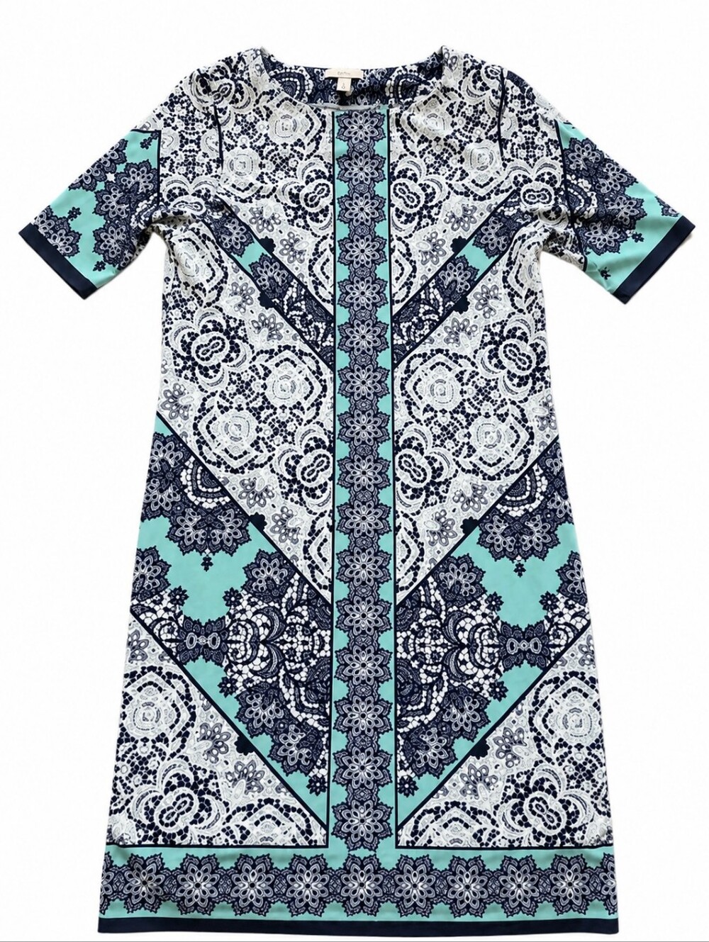 Women’s Printed Shift Dress in Mint and Navy